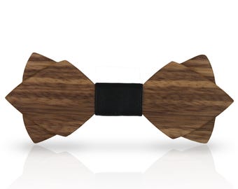 Geometric Wood Bowtie: Double Layered Wooden Bow Tie, Customizable