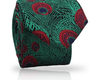 Green Peacock Feather Necktie: Iridescent Polyester Groom Tie