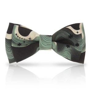 Double Layer Green/Black Bowtie - Floral and Star Bowtie - Custom Bowtie - Personalized Tie - Gift for Him - Wedding Groom Necktie