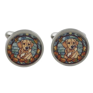 Unique Stained Glass Golden Retriever Cufflinks - Custom Cufflinks - Painted Cufflinks - Dog Cufflinks- Holiday Cufflinks [16mm] 4 Colors
