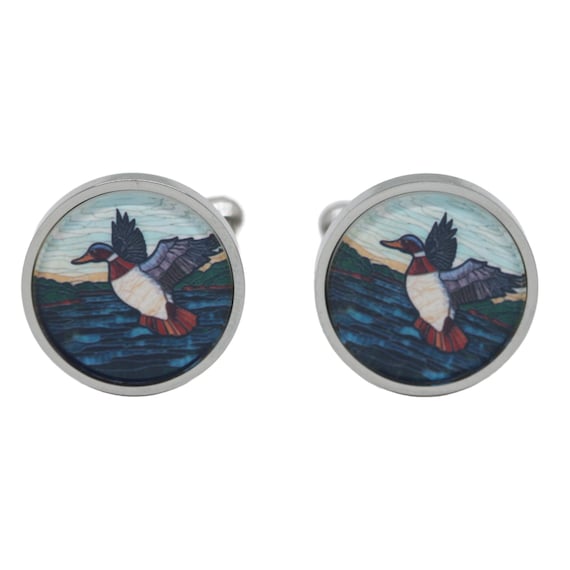 Boutons De Manchette Vintage En Émail Et Verre 3D - Occasion Bon État (quelques Micro-rayures)