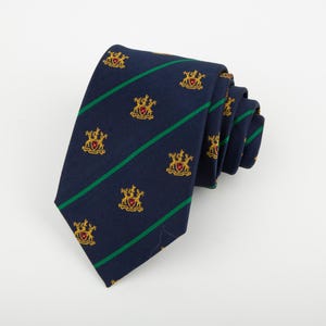 Royal College of Surgeons Silk Necktie: Navy Preppy Crest Pattern Tie