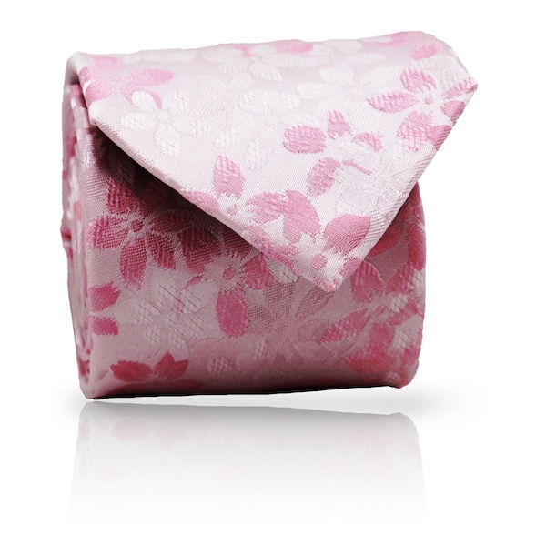 Light Pink Embroidered Sakura Tie: Cherry Blossom Necktie for Spring, Gift for Wedding Party