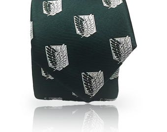 Embroidered Anime Attack on Titan Forest Green Necktie: Gift for Fans, Formal Suit Accessory