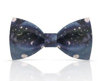 Universe Bow Tie with Moon and Star - Moon Bowtie - Black Night bowtie - Classic bowtie