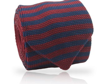 Burgundy and Navy Blue Striped Necktie: Winter Modern Wardrobes, Classic Kit on Tie