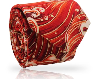 Cravate rouge japonaise en feuille d'or : cravate Nishijin-ori, accessoire de mariage en coton