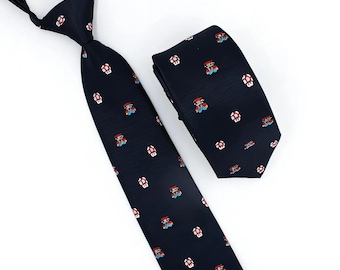 Serie Padre e Figlio: Cravatta blu scuro di Super Mario, cravatte per bambini e ragazzi