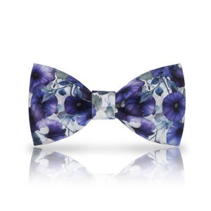 Birth Floral Bowtie - Purple Morning Glory Bowtie - September Birthday Bowtie - Purple and White Bowtie - Adjustable bow tie