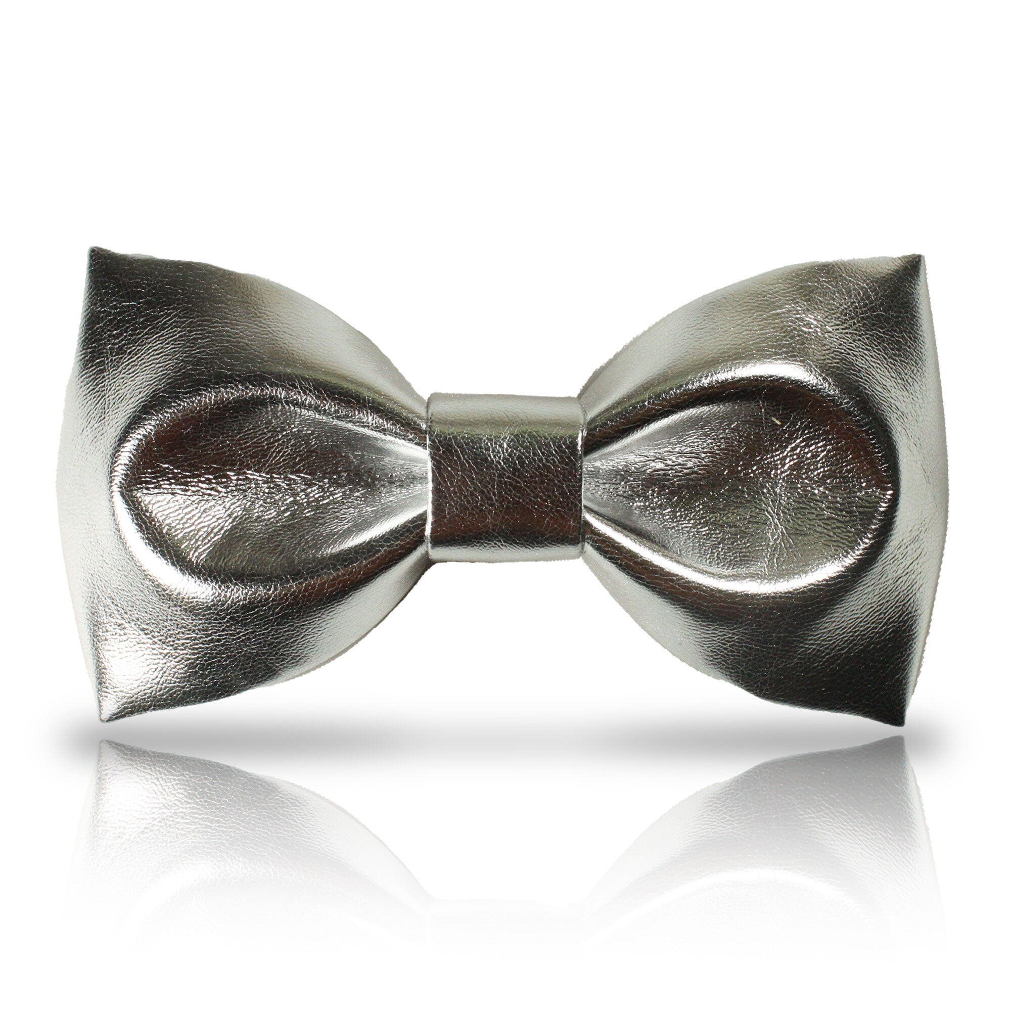 metallic silver bow tie
