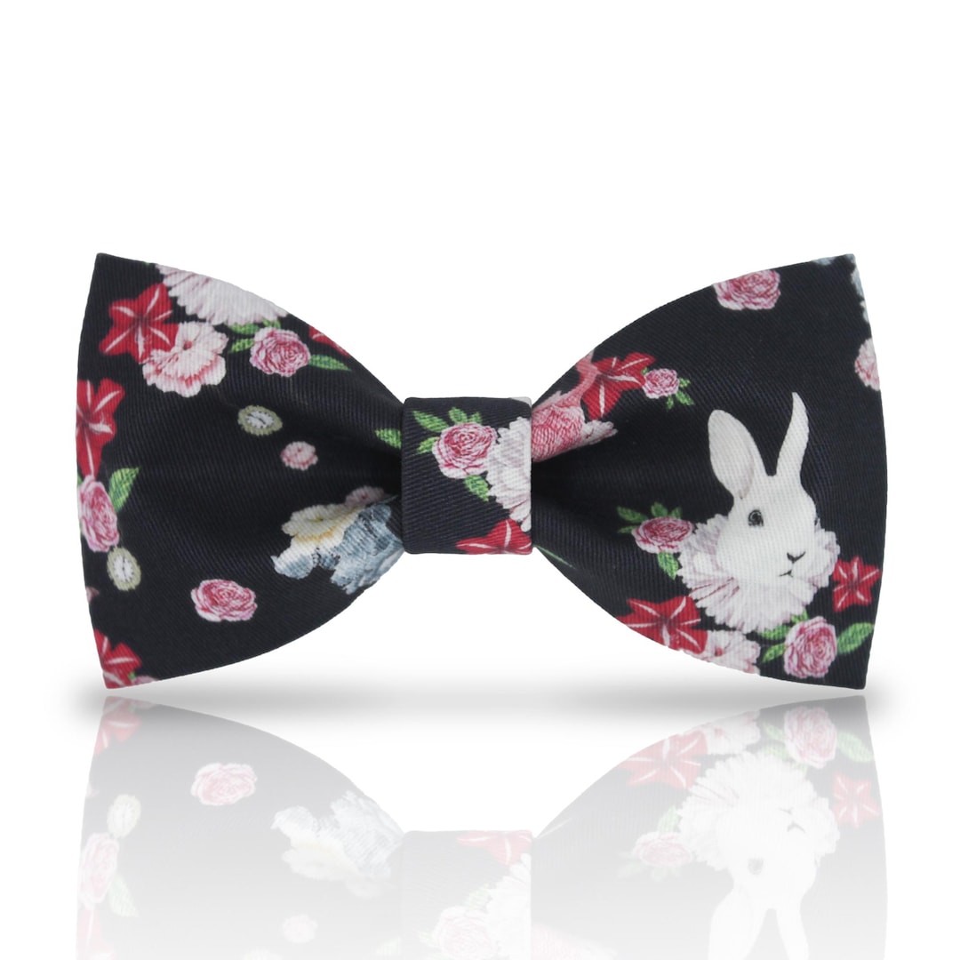 Floral Bunny Bowtie: Black Cotton Rabbit Bow Tie - Etsy