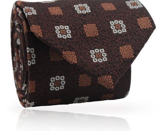 Embroidered Gingham Brown Tie: Classic Checkered for Smart Casual Style, Gift for Wedding Groom
