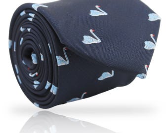 Navy Blue Swan Tie, Woven Microfibre, Handmade - Etsy display picture 1