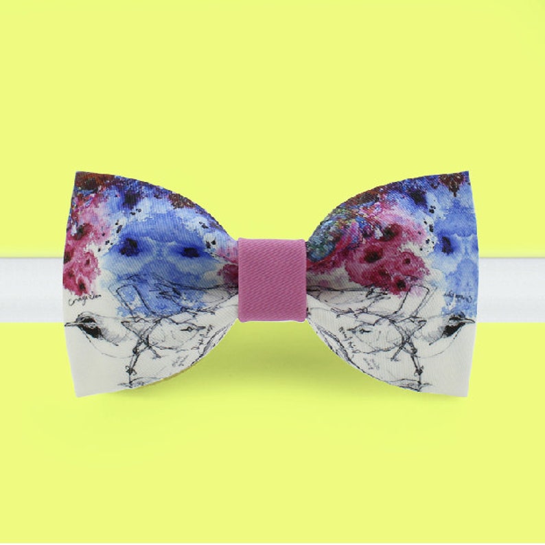 Watercolor Painting Bow Tie Art Bowtie Bird and Flower - Etsy