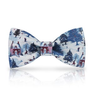Winter Village Bowtie: Christmas Houses, Satin Groom Bowtie