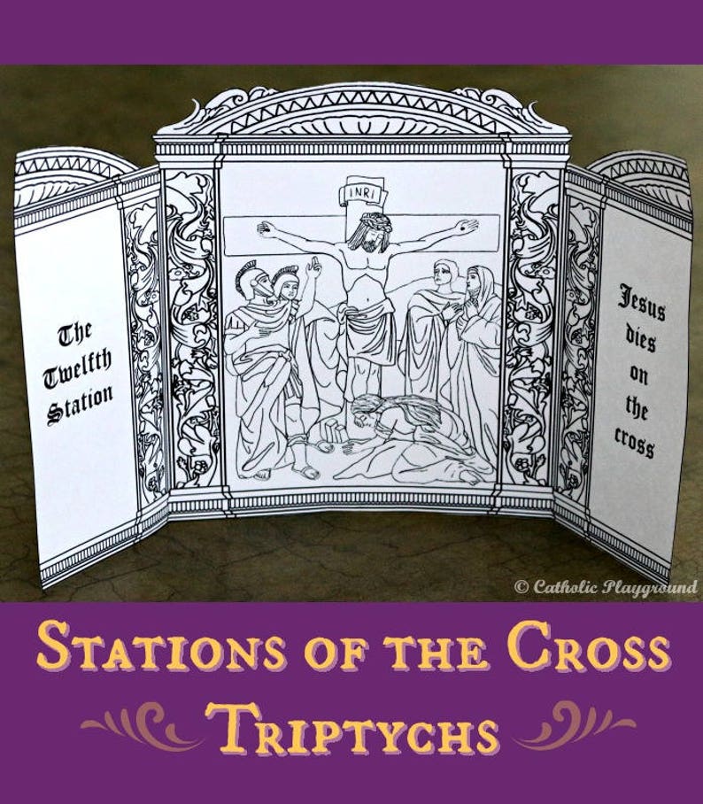 Printable: Stations of the Cross Triptychs coloring photograph about Printable Stations of the Cross titled Printable: Stations of the Cross Triptychs coloring