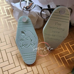 Sabrina Inspired Keychain | “I&#39;m Working Late, Cause I&#39;m a Mommy” | Mint Acrylic Hotel Key Tag | Espresso Song-Inspired Gift