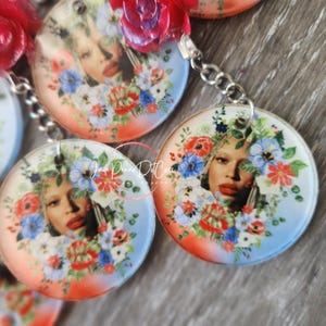 Floral Yoncé Dangle Earrings – Glitter Resin Backing, Cowboy Fan Jewelry - Red White Blue