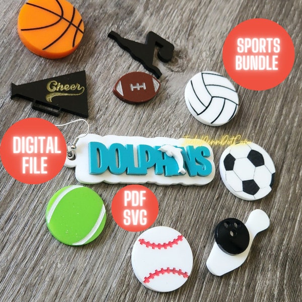 Digital File Dolphin Theme Keychain Tumbler Tag Earrings Dangle Fun Flirty Jewelry Acrylic SVG and PDF Sports Bundle Name Plate