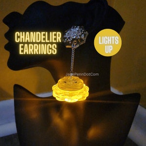 Earrings Chandelier Lights Up Interactive Dangle Stud Backing Yellow Light Acrylic Handmade