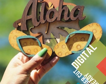 Aloha Hibiscus Flower Sign, Digital Download, SVG Laser Cut File