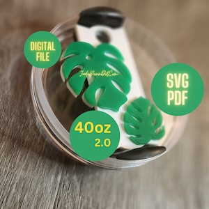 Digitaler Download Tumbler Namensschild SVG PDF Laser Schnitt bereit Pflanzer Pflanze Blätter 40 oz 2.0 Monstera