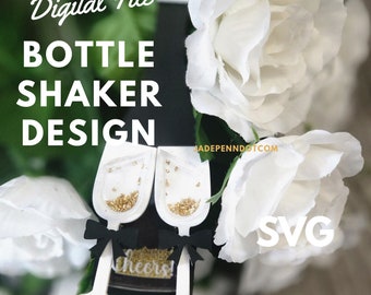Wine Champagne Digital Download SVG Laser Cut Ready Ornament Gift Tag Shaker DIY Cake Topper