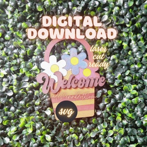 Willkommen Blumen Design SVG Laser Cut Digital Download Türhänger Home Decor