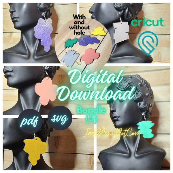 Organic Shape Earring Bundle Digital Design SVG PDF Laser Cut (SVG Cricut Friendly) Bonus Earring Included