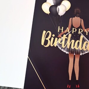Cartão de aniversário afro-americano 5x7, parabéns, presente, ocasião especial, vestido de festa para mulher negra