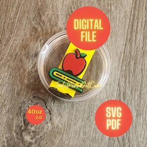 Leraar Apple Digitale Download Tumbler Naam Tag SVG PDF Laser Cut Ready Leraar Waardering 40 oz 2.0 Topper