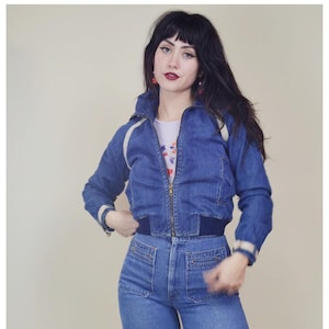 1970s Faded Glory Denim Jacket: Vintage Hippie Zipper Front Coat