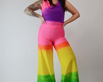 1960s Rainbow Sunset Wide Leg Jumpsuit - Small