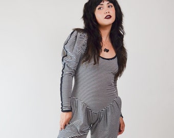 small - 1980s BETSEY JOHNSON PUNK Label Stripe Jumpsuit Selected by Old Moon Vintage