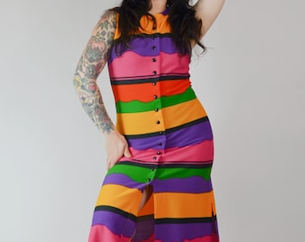 1960s Vintage Colorblock Maxi Dress Selected by Old Moon Vintage