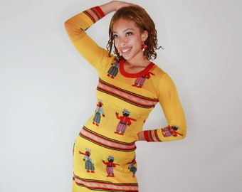 RARE 1971 Betsey Johnson Alley Cat Knit Maxi Dress - Peruvian Print (XS)