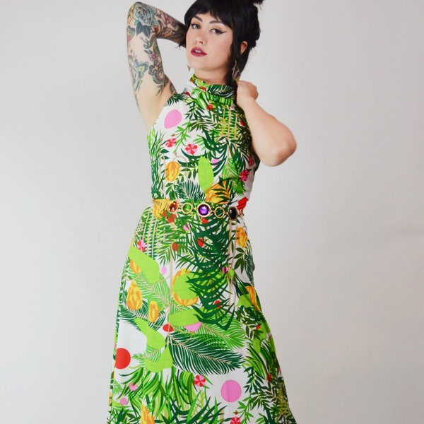 1970s Vintage Jungle Print Maxi Dress - Small - Medium