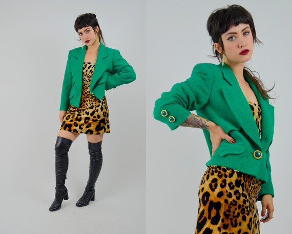 MEDIUM 90s VALENTINO Cropped Blazer Green Bold Jac
