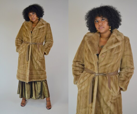 MEDIUM 1970s Faux Fur Maxi Coat Vintage 