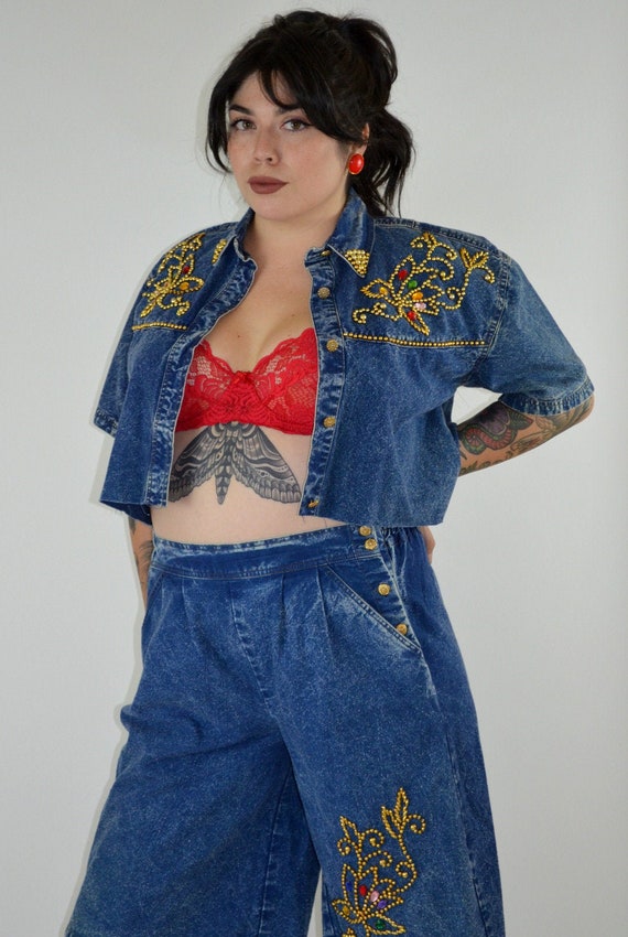 two piece denim outfit