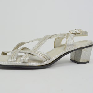 8 VINTAGE 60s Silver Heels 1960s Strappy Slingback Kitten Heels image 3