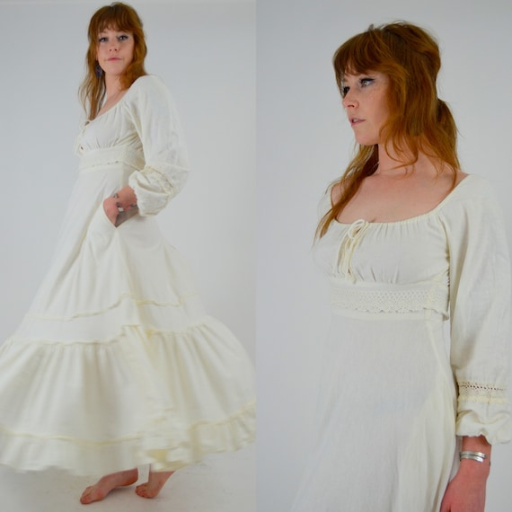 1970s GUNNE SAX White Cotton Maxi Dress - XS - image 5