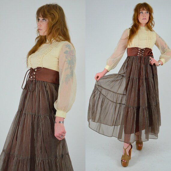 1960s Hippie Vintage Maxi Dress -  XXS / XS - image 3