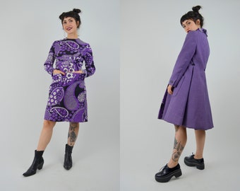 1960s GEOFFREY BEENE Mod Dress and Jacket Set Vintage 60s Double Breasted Purple Floral Collectible