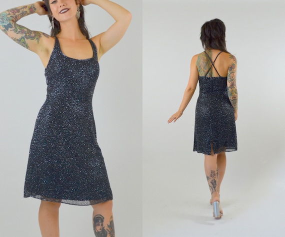 SMALL 1990s Sparkly Beaded Mini Dress 90s CACHE Fi