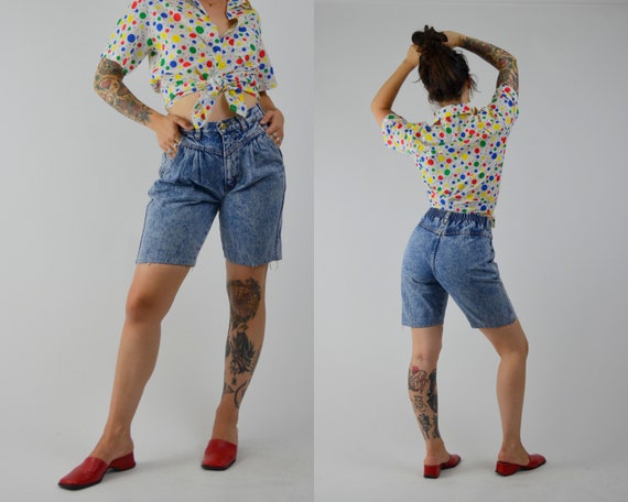 26 Waist 1980s Shorts Acid Wash Denim Mid Rise Summer Shorts 80s Long Denim Shorts 80s Vintage Shorts Etsy