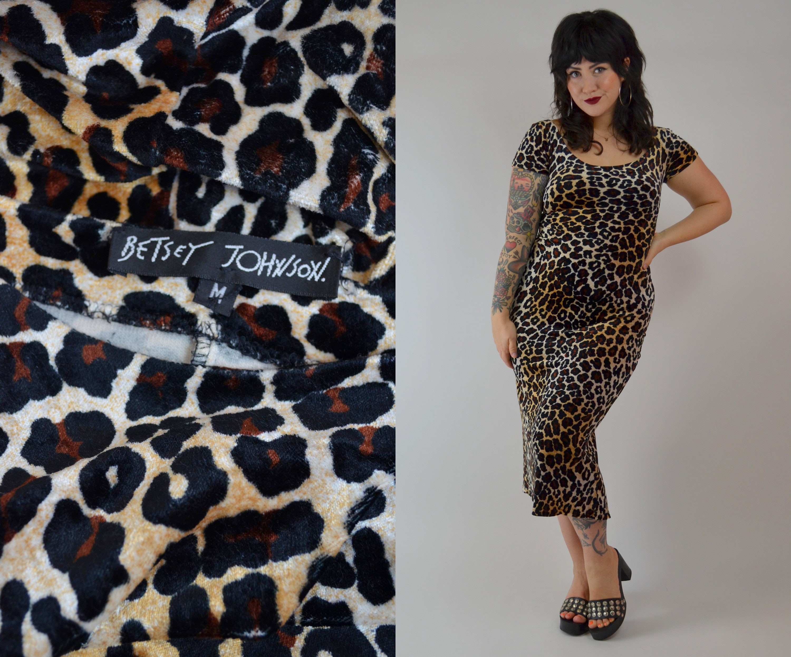betsey johnson leopard dress 90s Betsey Johnson 50s Style Brown Tiered Lace Party Prom Pinup Dress main image 1