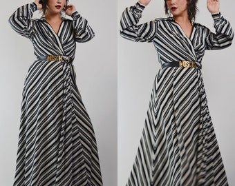 1970s ESTAVEZ - Eva Gabor Long Stripe Maxi Dress - Medium