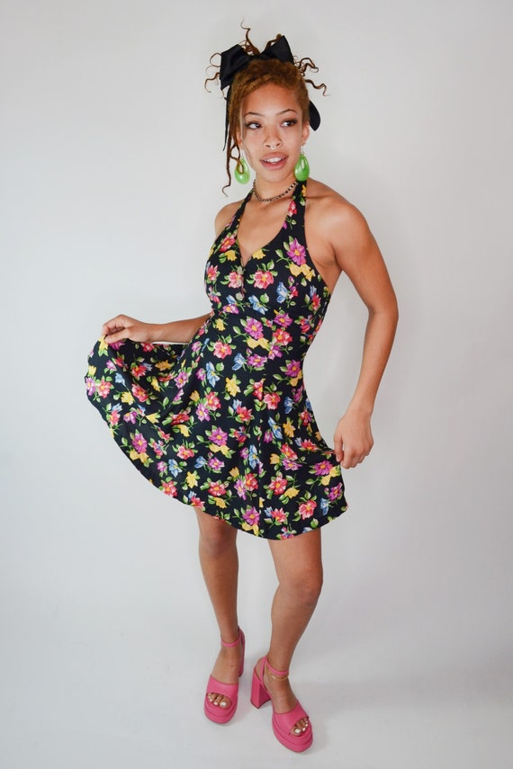 small - Vintage Betsey Johnson Floral Halter Dress