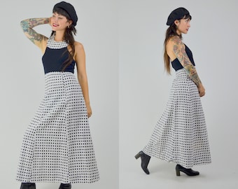 XS SMALL 1970s Polka Dot Dress Vintage Halter Dress 70s Long Summer Dress Vintage Black and White Dress Boho Maxi